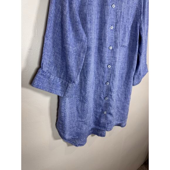 Chicos Blue Button Down Shirt 100% Linen 3/4 Sleeve NO IRON Tunic 12/14 - Picture 4 of 12